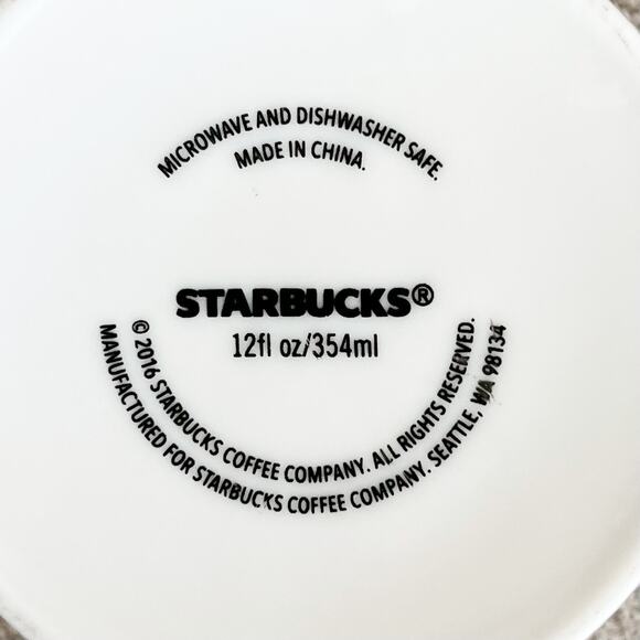 Starbucks 2016 Holiday Mug 12 oz White Ceramic with Green Ornament Design - Picture 6 of 7